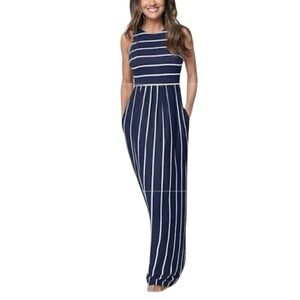 Venus Navy Blue and White Striped Casual Maxi Dress Size L
